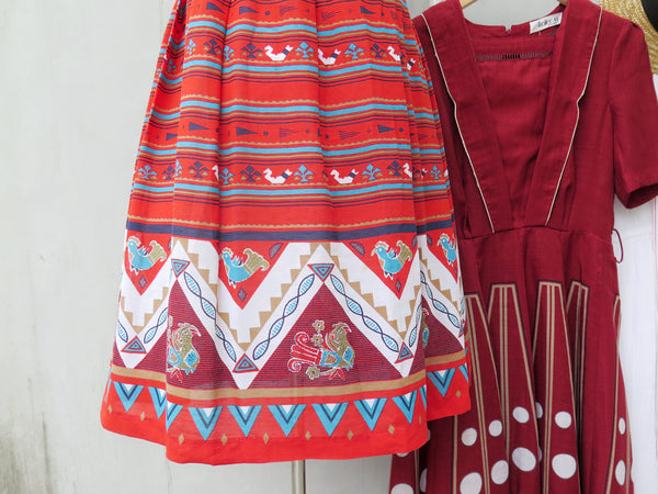 Must Have! | Candace | Vintage 1950s 1960s chick and hen Red ethnic print Sleeveless Day Dress