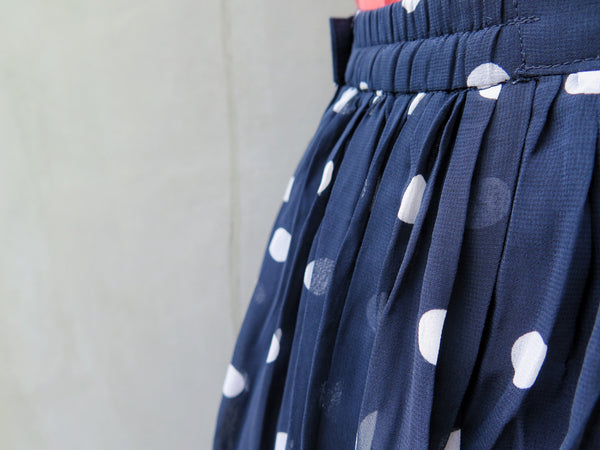 Zoey | Vintage 1960s 1970s polka dot blue and navy print mid-length skirt 