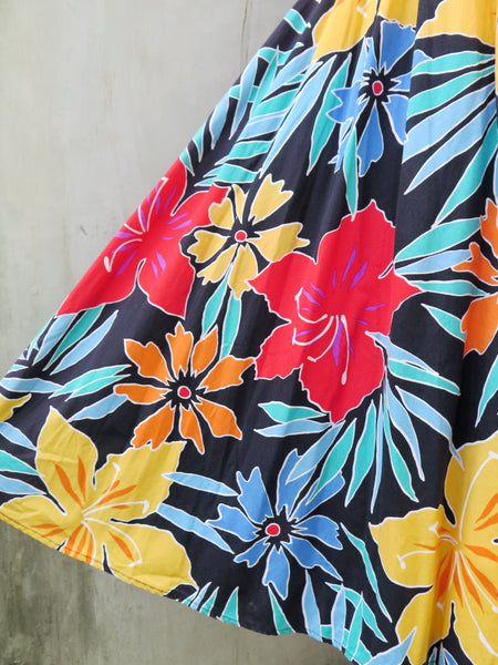 Francesca | Vintage 1980s bright and bold tropical safari floral print cotton dress