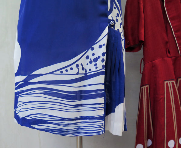 Demoiselle | Vintage 1960s 1970s Blue abstract brushstroke print short dress