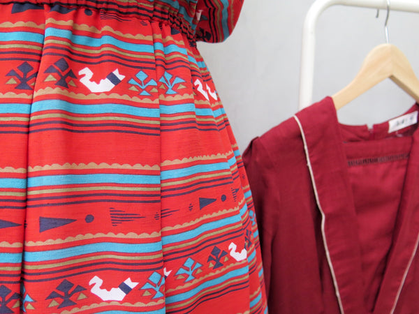 Must Have! | Candace | Vintage 1950s 1960s chick and hen Red ethnic print Sleeveless Day Dress