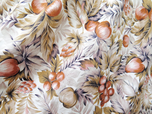 Brindi | Vintage 1950s 1960s Chestnut browns autumn floral and tropical leaf print cotton dress