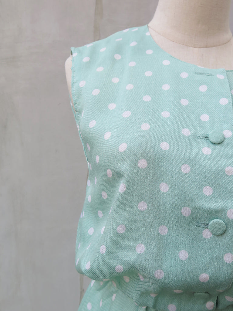Marjorie | Vintage 1950s 1960s Mint white polka dot Midi Dress Happy Laundry Day Vintage Marjorie | Vintage 1950s 1960s Mint white polka dot Midi Dress Happy Laundry Day Vintage