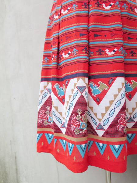 Must Have! | Candace | Vintage 1950s 1960s chick and hen Red ethnic print Sleeveless Day Dress