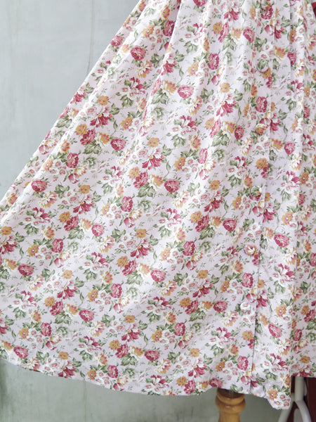 Frances | Vintage 1970s 1980s peach pink and floral print mid-length skirt 