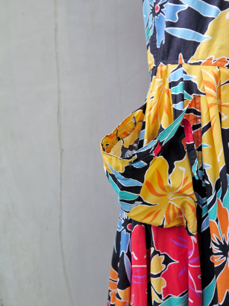 Francesca | Vintage 1980s bright and bold tropical safari floral print cotton dress
