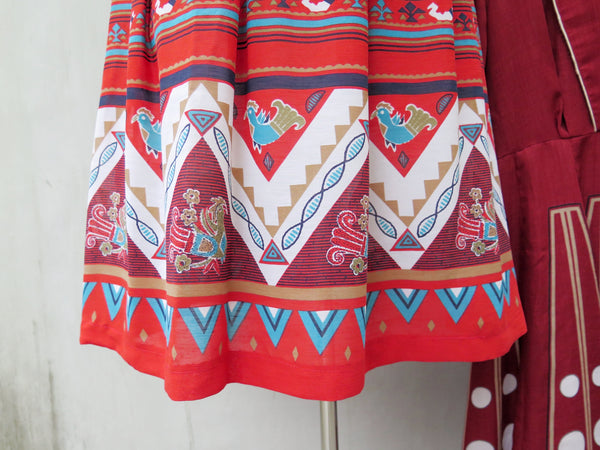 Must Have! | Candace | Vintage 1950s 1960s chick and hen Red ethnic print Sleeveless Day Dress