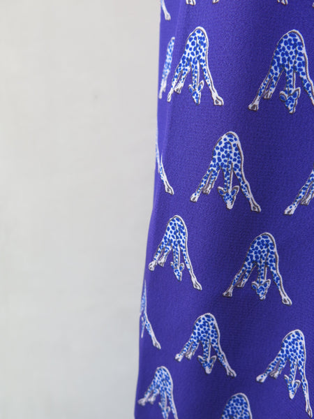 Geronima | Vintage 1960s 1970s Purple giraffes print embroidered collar long sleeve dress