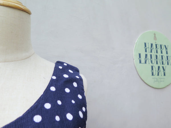 Peri | Vintage 1980s 1990s blue white polka dots crinkled cotton sleeveless dress 