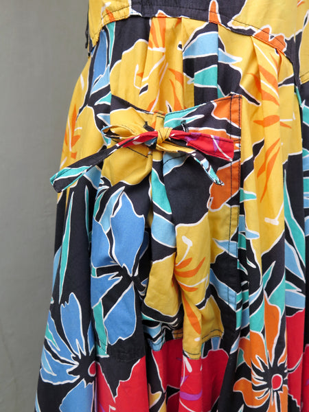 Francesca | Vintage 1980s bright and bold tropical safari floral print cotton dress