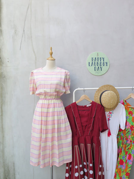 Valentina | Vintage 1960s 1970s Pink yellow pastel stripes dress
