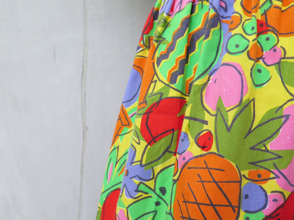 Must Have | Sashya | Vintage 1980s fun tropical fruit pina colada fruitti tutti colourful print dress