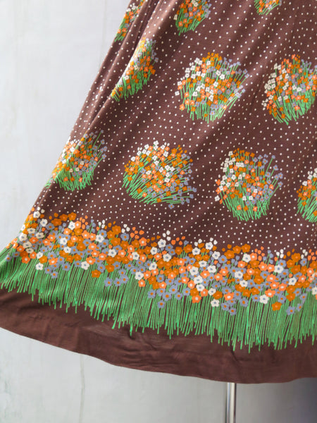 Martha | Vintage 1960s 1970s brown retro floral bouquet print skirt 