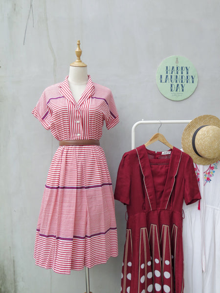 Forsythia | Vintage 1950s 1960s red white striped Diner Dame Candy Striper dress  