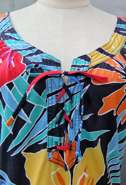 Francesca | Vintage 1980s bright and bold tropical safari floral print cotton dress